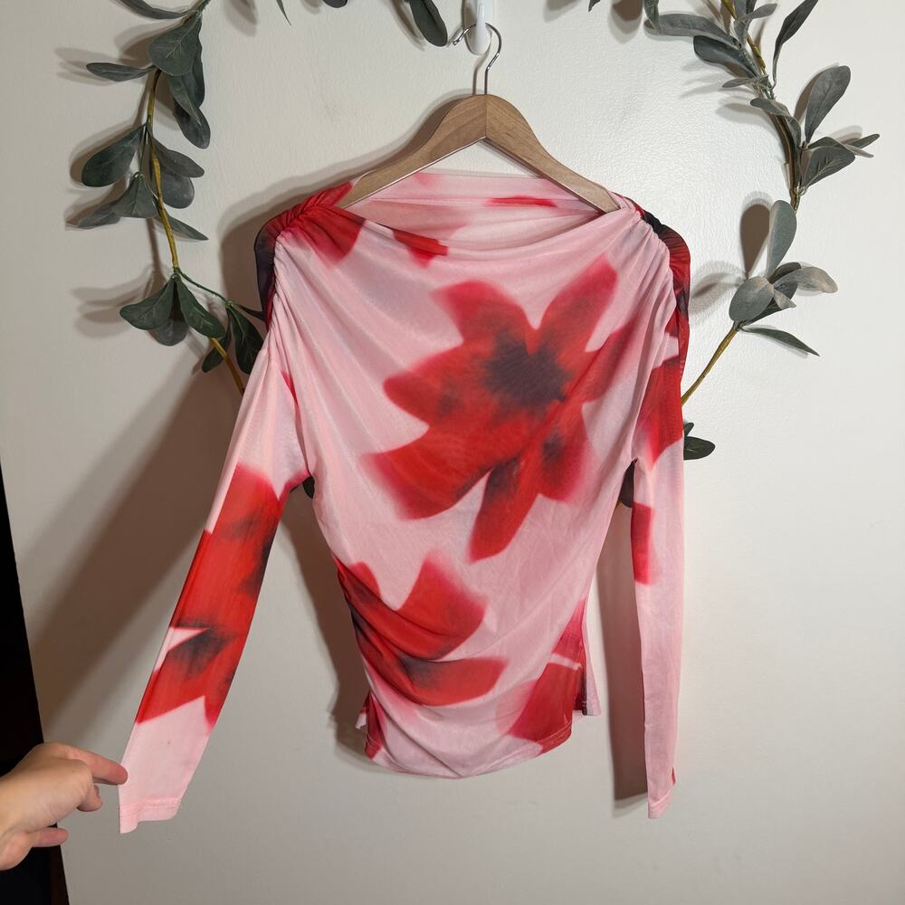 Pink and Red Floral Mesh Long Sleeve